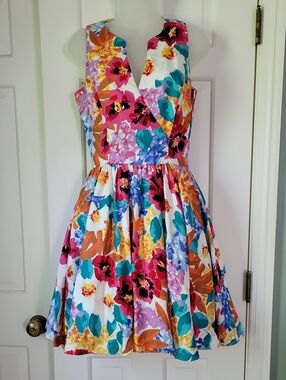 Vibrant Floral Vintage Fit-and-Flare Dress Multicolor Womens Sz 6